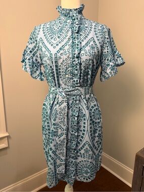 Abbey Glass Katie Turquoise and Green Embroidered Dress. Like New. Size Small.